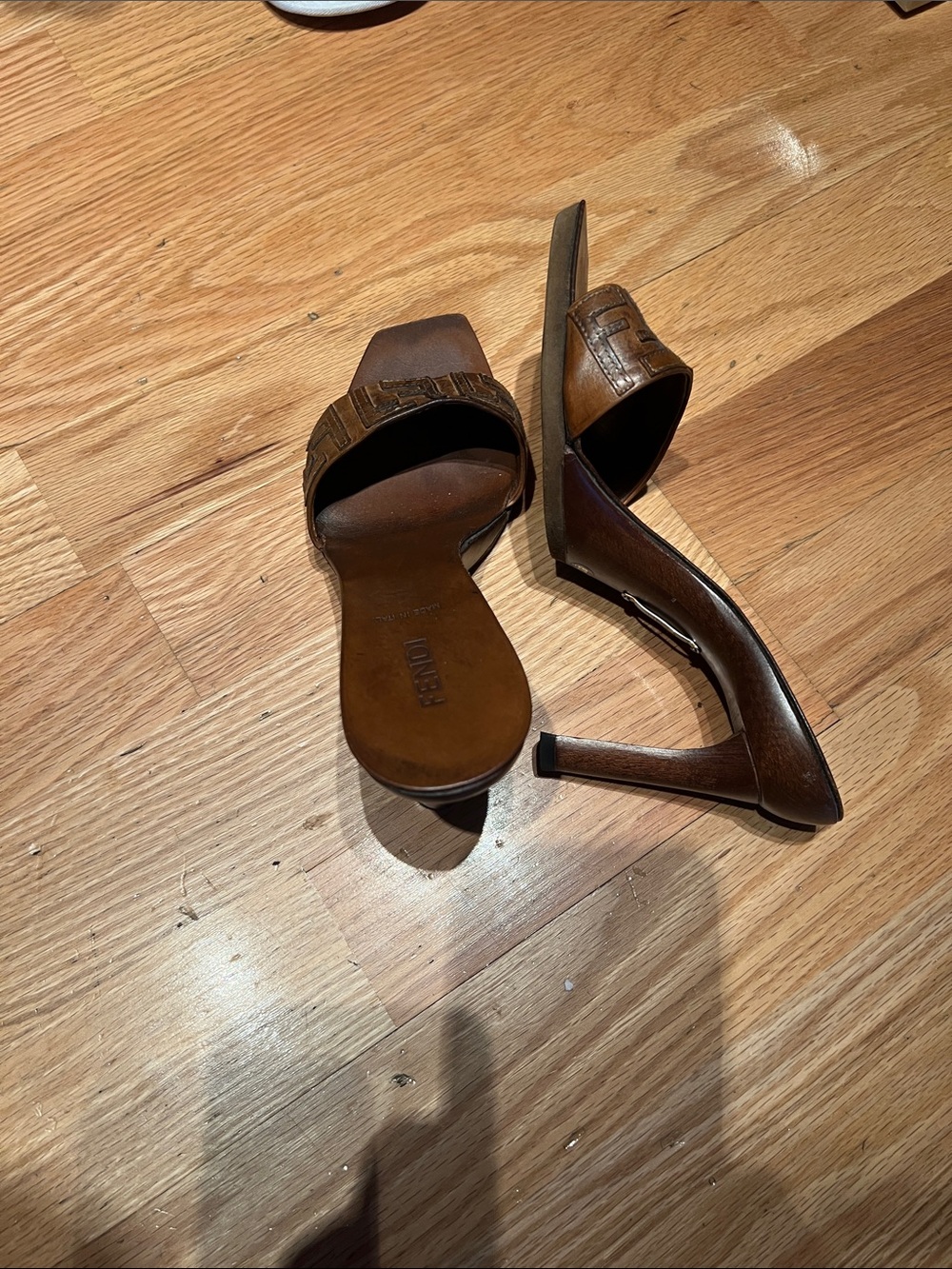 Fendi Brown Leather FF Logo Slide Mules - Picture 3 of 6